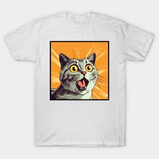 Shocked Cat Cartoon Vintage Cartoon Cat Crazy T-Shirt